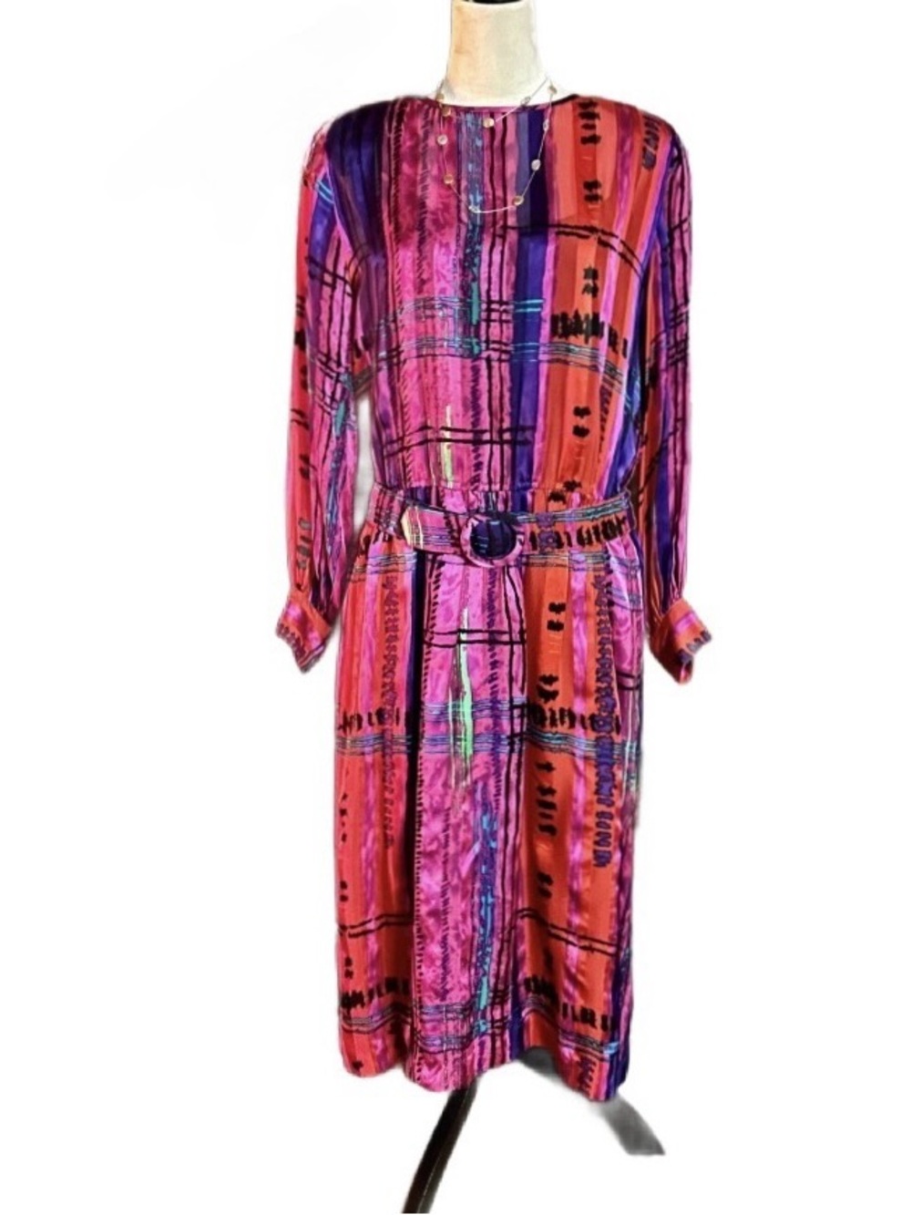 Anne Crimmins for Umi Collections • Vintage • Size 14 • Pink & Purple Silk Dress